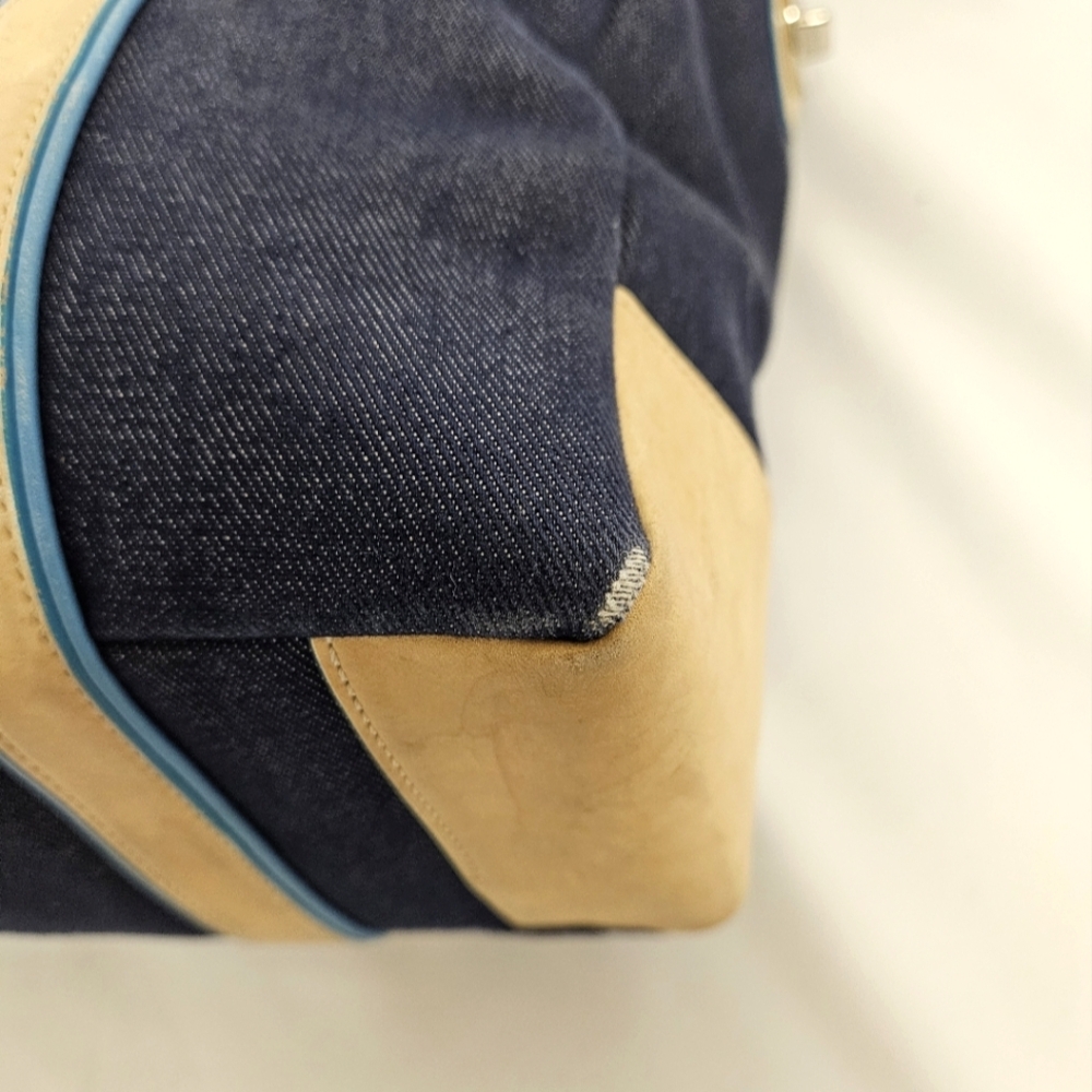 Coach Denim Hampton Large Tote Bag, Tan Blue Leather Handles - Picture 11 of 16